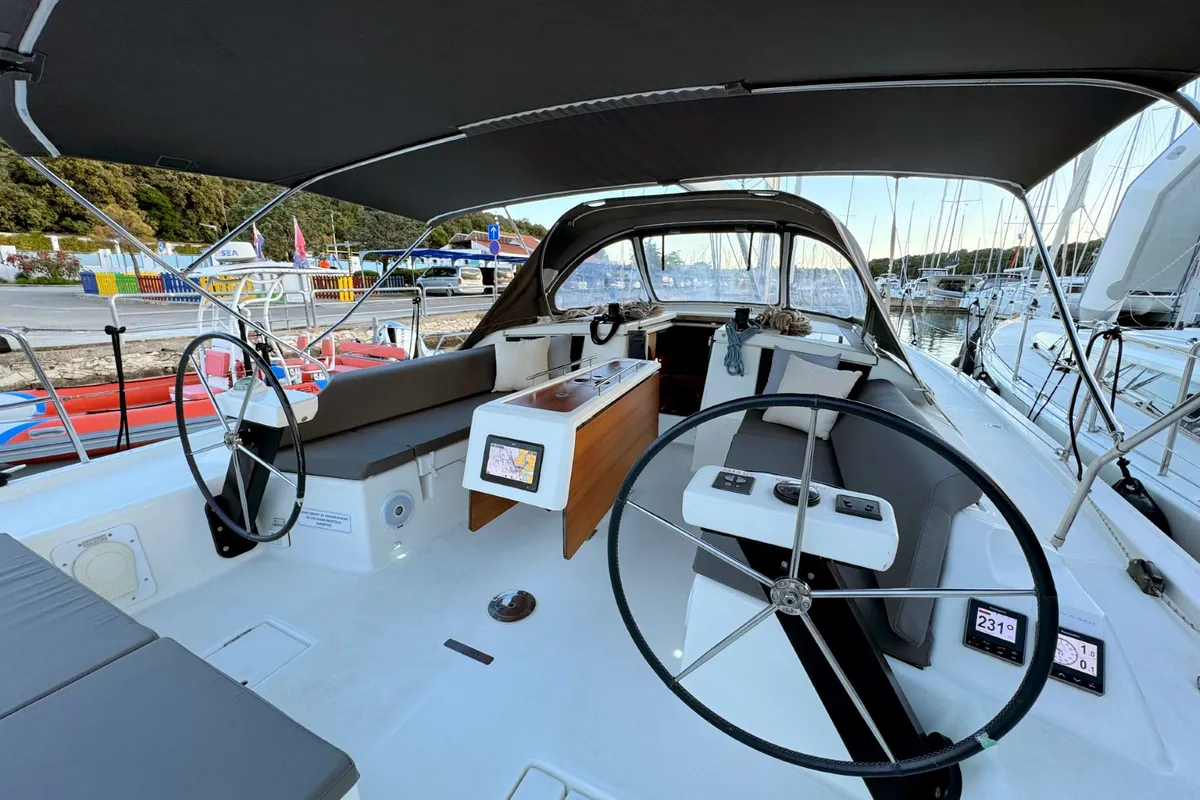 Cockpit of Levan, a Dufour 430 GL sailboat at Grad Pula, Croatia