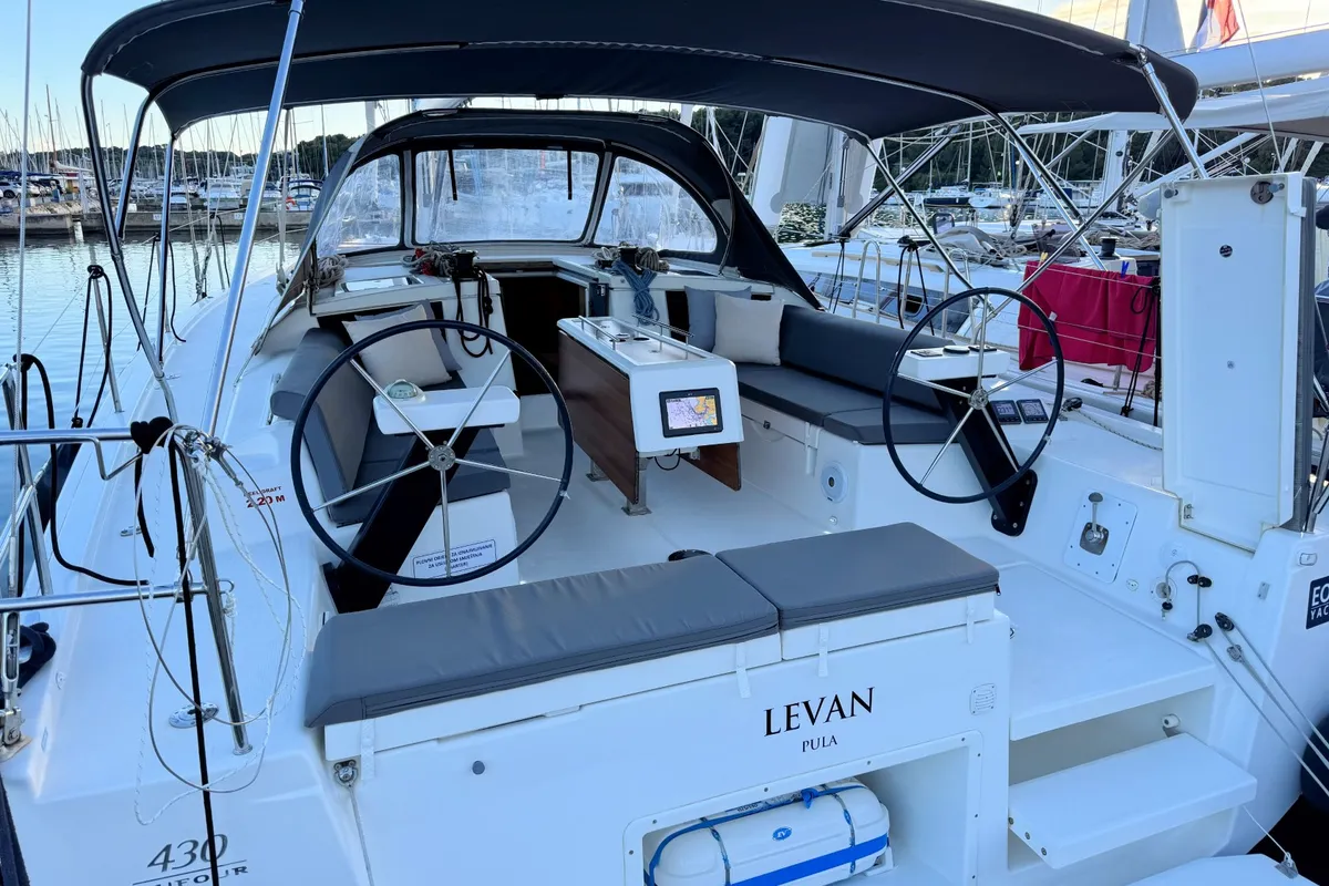 Deck of Levan, a Dufour 430 GL sailboat at Grad Pula, Croatia