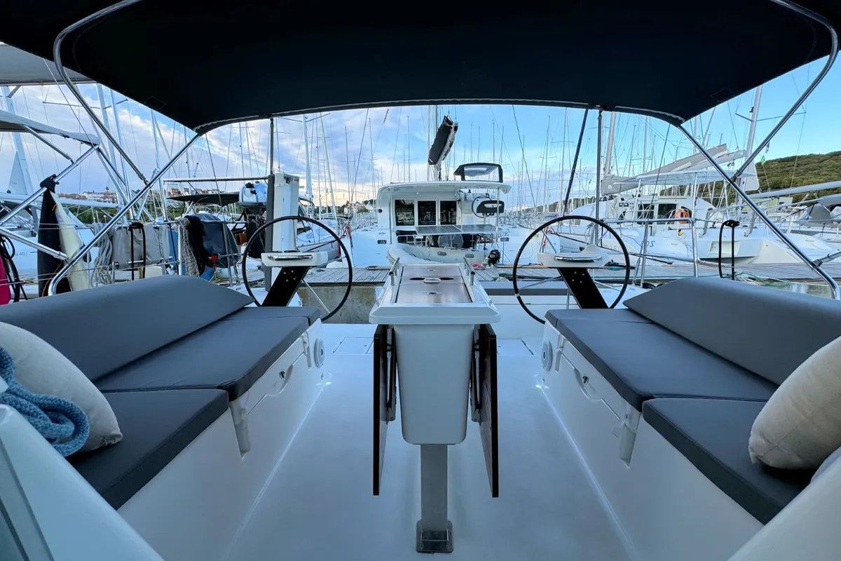 Deck of Levan, a Dufour 430 GL sailboat at Grad Pula, Croatia