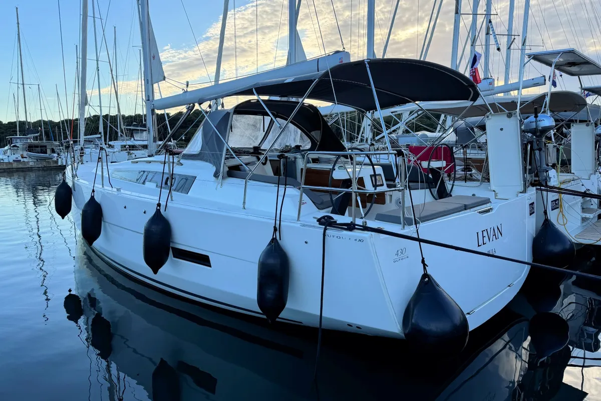 Exterior view of Levan, a Dufour 430 GL sailboat at Grad Pula, Croatia