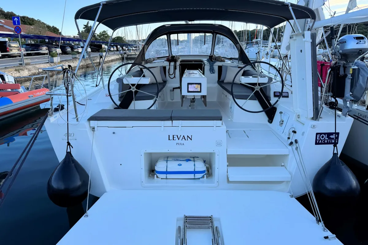 Exterior view of Levan, a Dufour 430 GL sailboat at Grad Pula, Croatia
