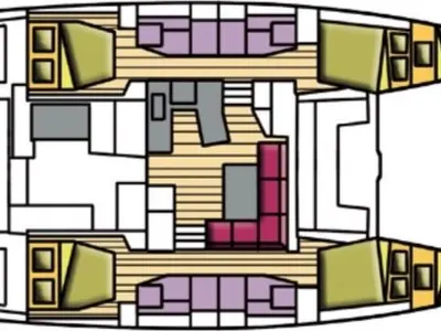 Floor plan of Benetnash II, a Lagoon 42 catamaran at English Harbour, Antigua and Barbuda