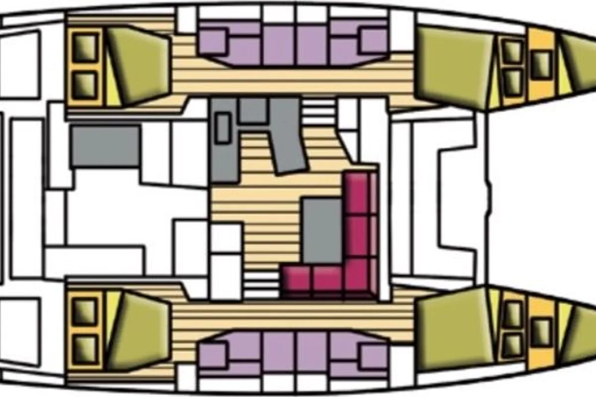 Floor plan of Benetnash II, a Lagoon 42 catamaran at English Harbour, Antigua and Barbuda