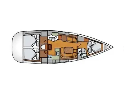 Salon of Poseidon, a Jeanneau Sun Odyssey 42i sailboat at Benitses, Greece