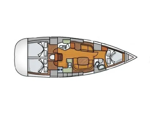 Salon of Poseidon, a Jeanneau Sun Odyssey 42i sailboat at Benitses, Greece