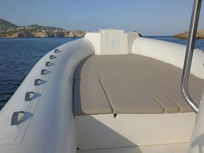 Deck of Maxi Rib, a Capelli Tempest 900 motorboat at Olbia, Italy
