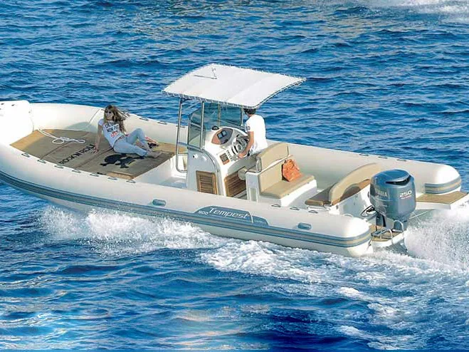 Exterior view of Maxi Rib, a Capelli Tempest 900 motorboat at Olbia, Italy