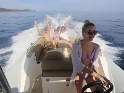 Cockpit of Maxi Rib, a Capelli Tempest 900 motorboat at Olbia, Italy