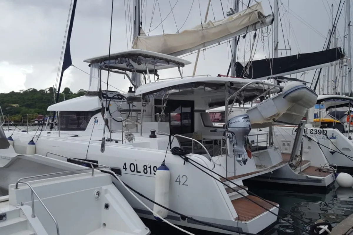 Exterior view of Benetnash II, a Lagoon 42 catamaran at St. George's, Grenada