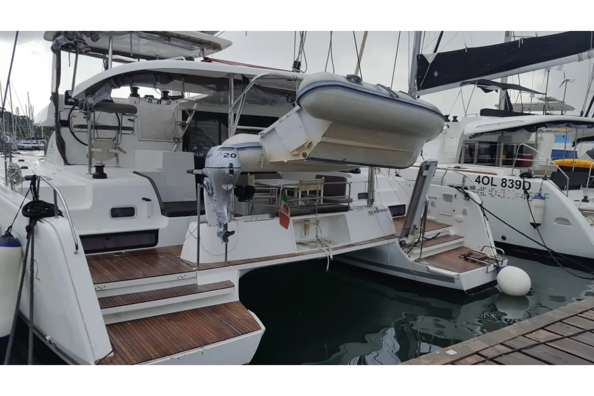 Exterior view of Benetnash II, a Lagoon 42 catamaran at St. George's, Grenada