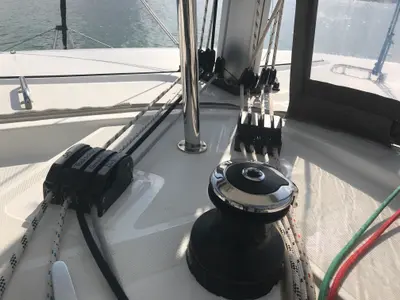 Cockpit of Benetnash II, a Lagoon 42 catamaran at St. George's, Grenada