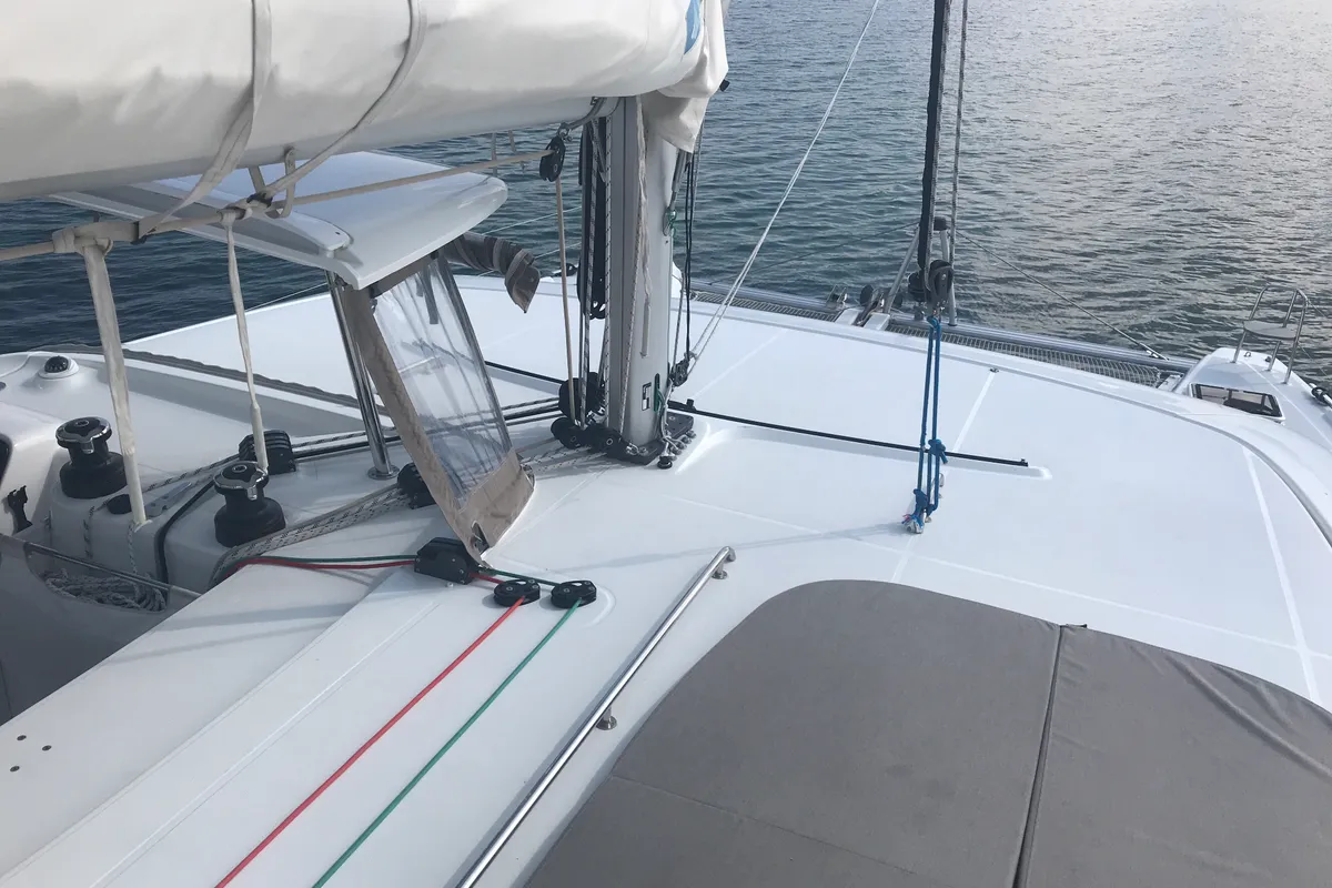 Deck of Benetnash II, a Lagoon 42 catamaran at St. George's, Grenada