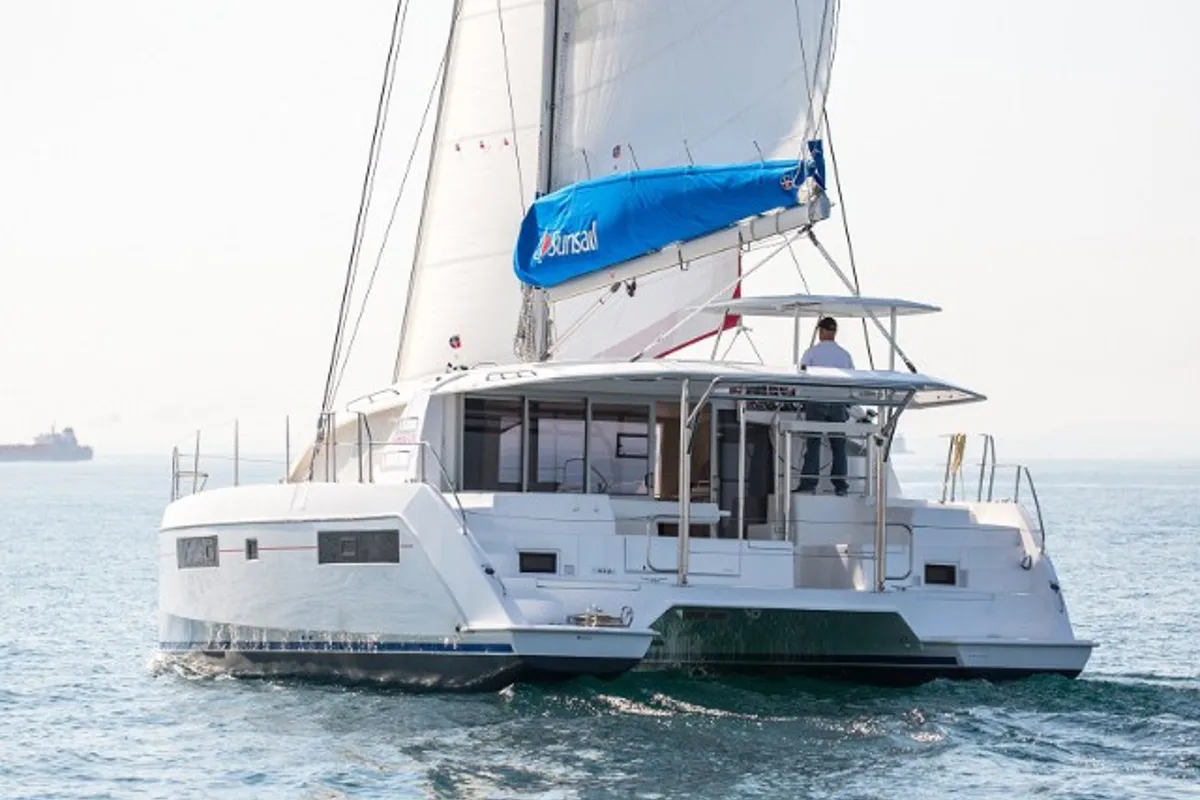 Exterior view of Sunsail 404 Classic, a Leopard 40 catamaran at Općina Marina, Croatia