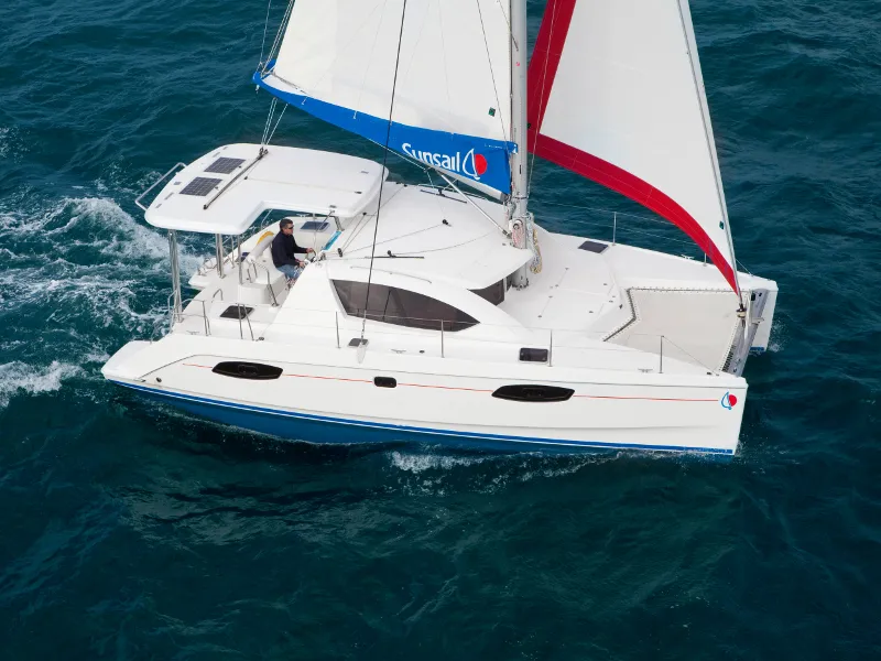 Exterior view of Sunsail 404 Classic, a Leopard 40 catamaran at Općina Marina, Croatia