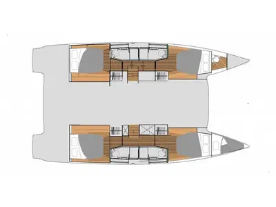 Floor plan of Night Breeze, a Fountaine Pajot Elba 45 catamaran at Kos, Greece