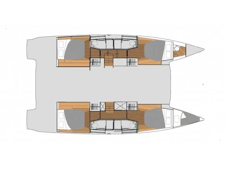 Floor plan of Night Breeze, a Fountaine Pajot Elba 45 catamaran at Kos, Greece