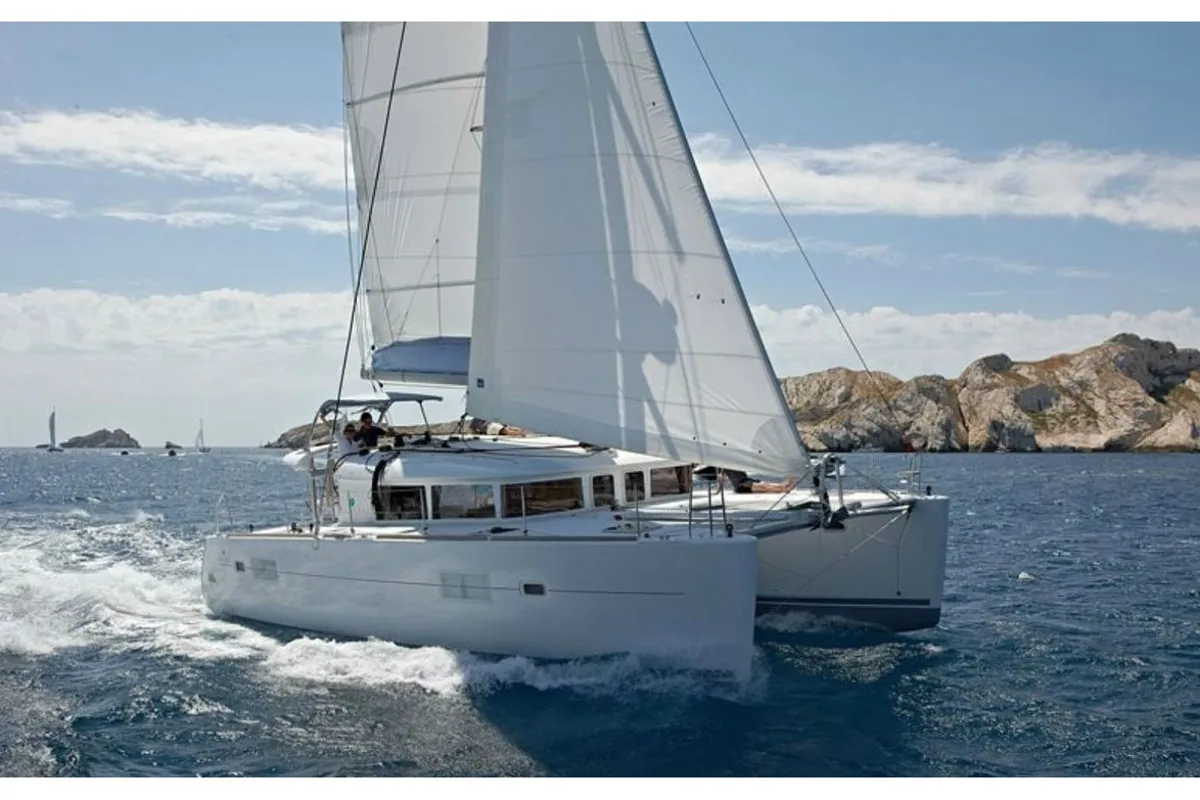 Exterior view of Providence, a Lagoon 410 S2 catamaran at Pointe-à-Pitre, France