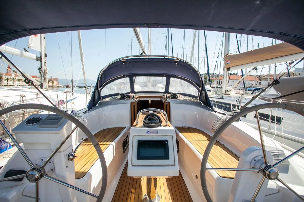 Cockpit of Take Five, a Bavaria Cruiser 34 sailboat at Dubrovnik, Croatia