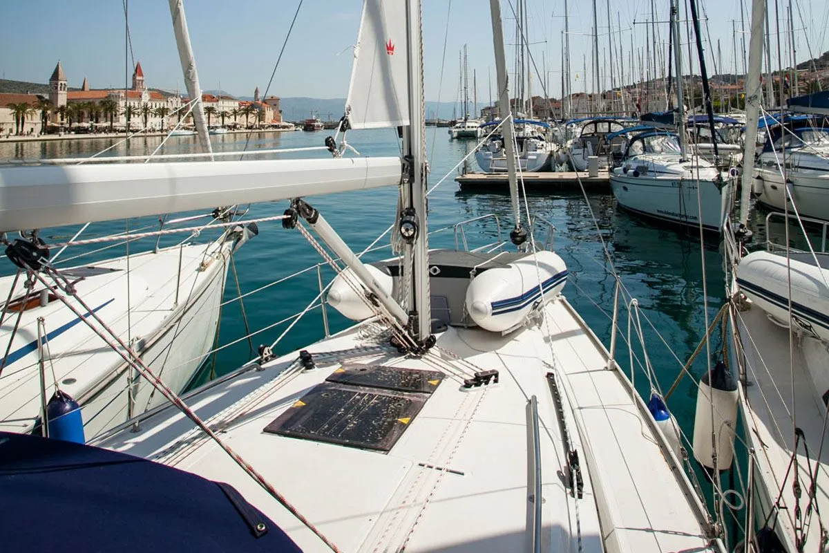 Deck of Take Five, a Bavaria Cruiser 34 sailboat at Dubrovnik, Croatia