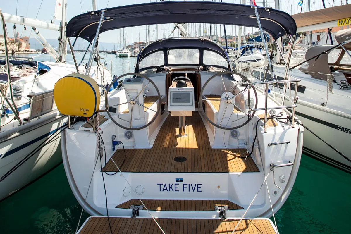 Cockpit of Take Five, a Bavaria Cruiser 34 sailboat at Dubrovnik, Croatia