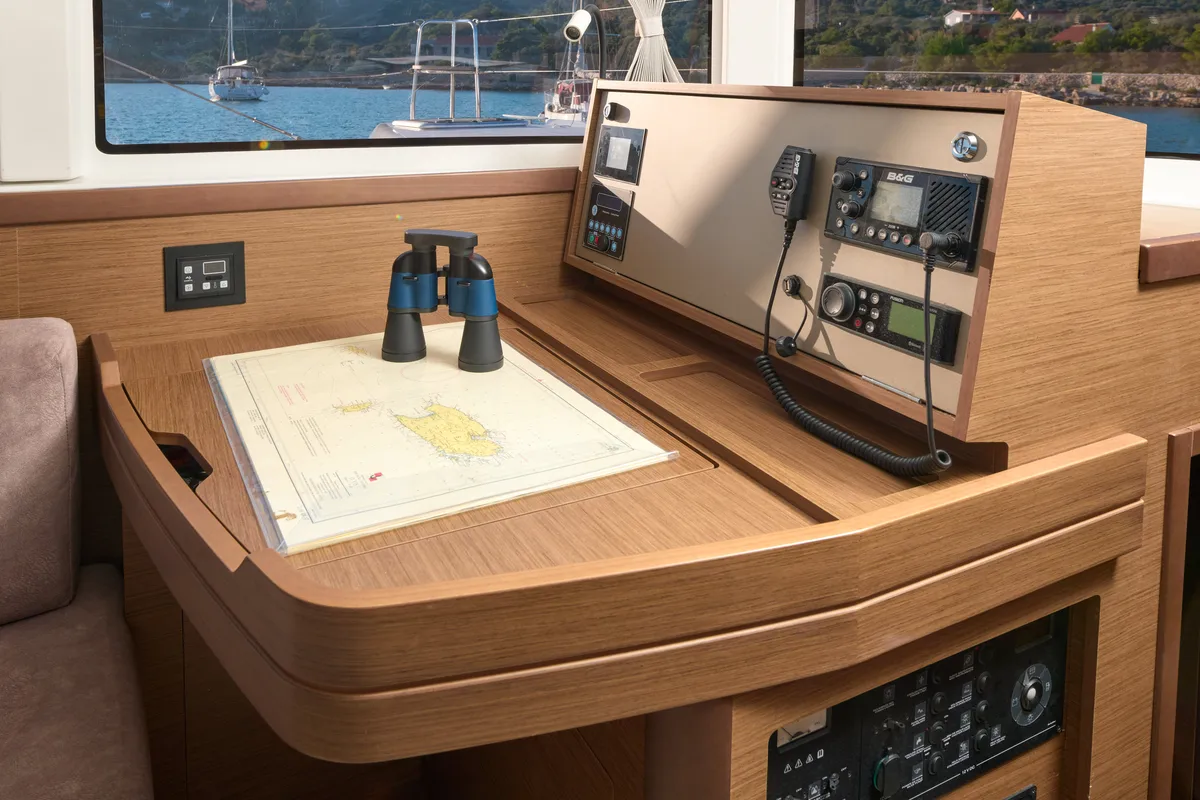 Cockpit of Jasmine I, a Lagoon 42 catamaran at Trogir, Croatia