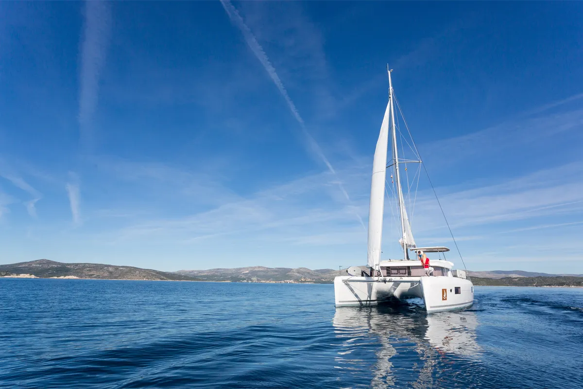 Exterior view of Jasmine I, a Lagoon 42 catamaran at Trogir, Croatia