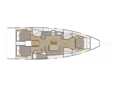 Floor plan of Fedra, a Beneteau Oceanis 46.1 sailboat at Olbia, Italy