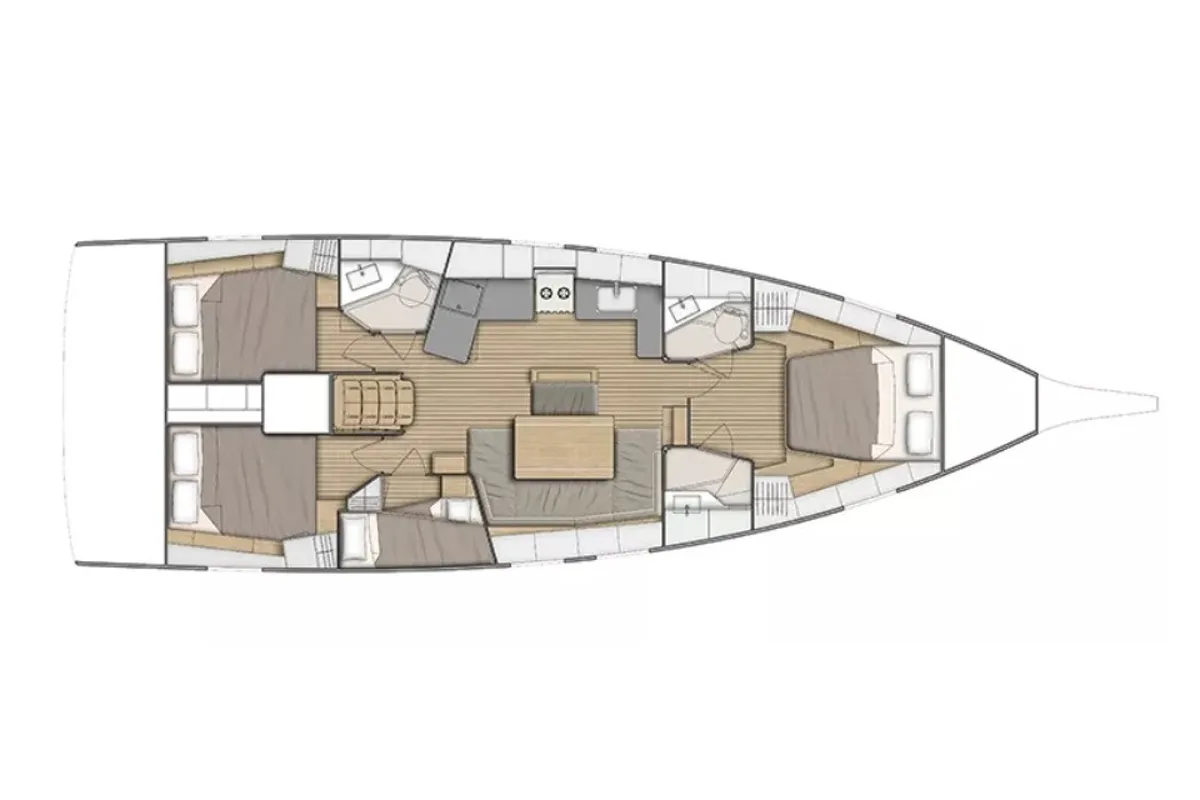 Floor plan of Fedra, a Beneteau Oceanis 46.1 sailboat at Olbia, Italy