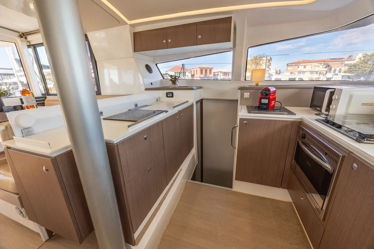 Galley of Lady Dasi, a Bali 4.1 catamaran at Municipal Unit of Lefkada, Greece