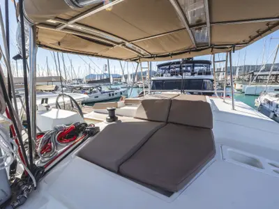 Deck of Lady Dasi, a Bali 4.1 catamaran at Municipal Unit of Lefkada, Greece
