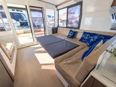 Salon of Lady Dasi, a Bali 4.1 catamaran at Municipal Unit of Lefkada, Greece