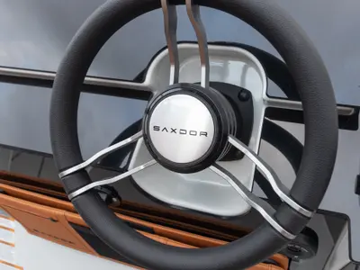 Cockpit of Mistral, a Saxdor 200 Sport motorboat at Ibiza, Spain