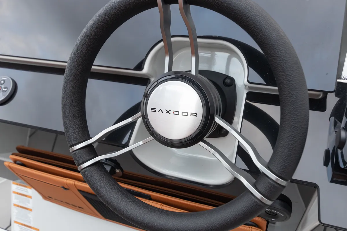 Cockpit of Mistral, a Saxdor 200 Sport motorboat at Ibiza, Spain