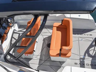 Deck of Mistral, a Saxdor 200 Sport motorboat at Ibiza, Spain