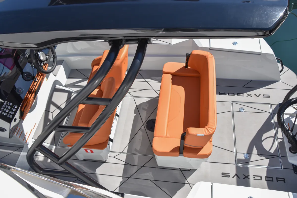 Deck of Mistral, a Saxdor 200 Sport motorboat at Ibiza, Spain