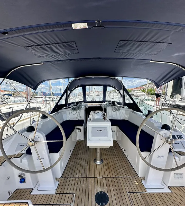 Cockpit of Surf Point, a Bavaria C38 sailboat at Split, Croatia