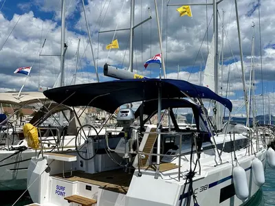 Cockpit of Surf Point, a Bavaria C38 sailboat at Split, Croatia