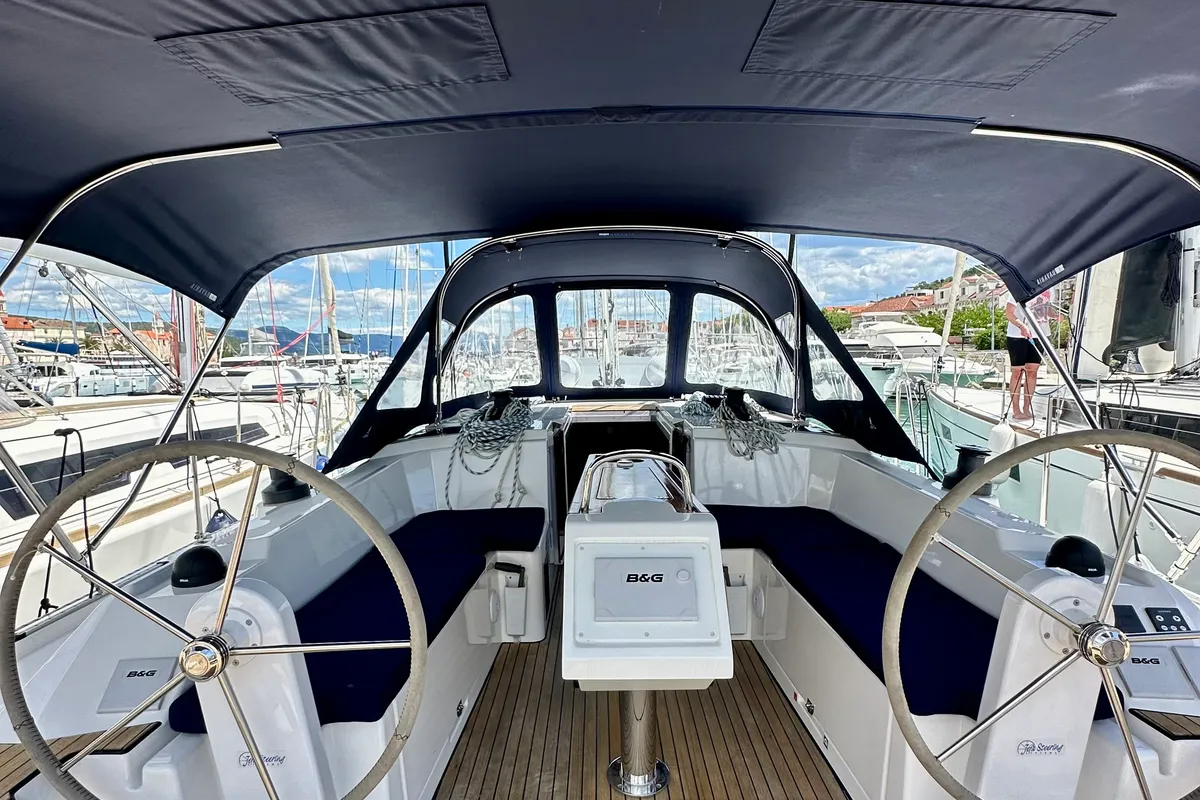 Cockpit of Surf Point, a Bavaria C38 sailboat at Split, Croatia