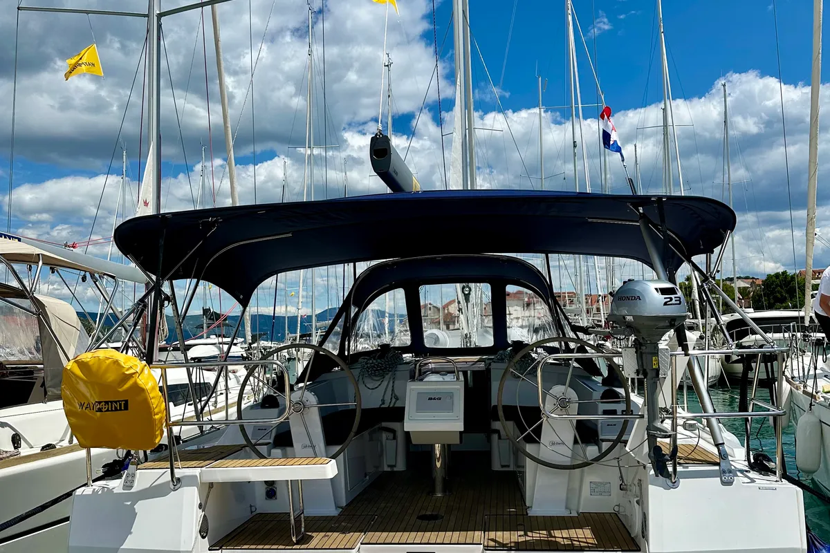 Exterior view of Surf Point, a Bavaria C38 sailboat at Split, Croatia