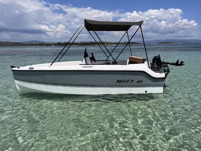 Exterior view of Alia, a Gulet Compass 160e motorboat at Alyki, Greece