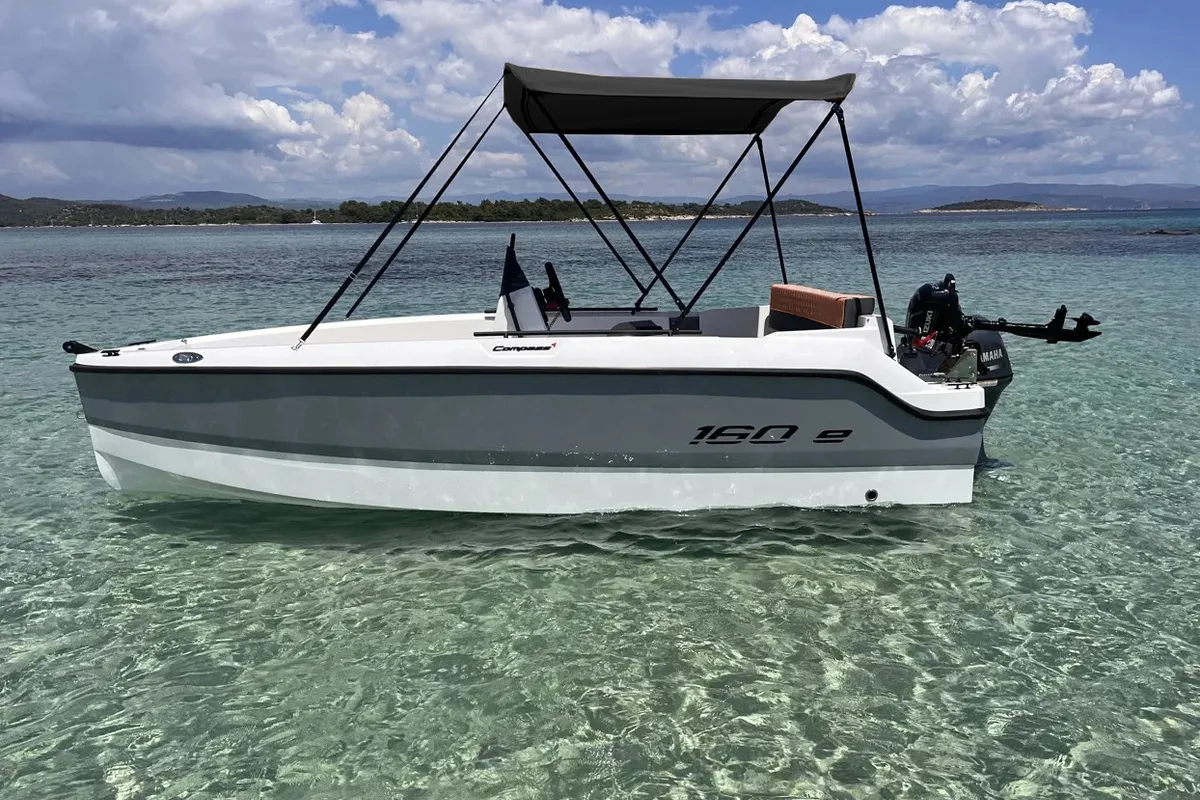 Exterior view of Alia, a Gulet Compass 160e motorboat at Alyki, Greece