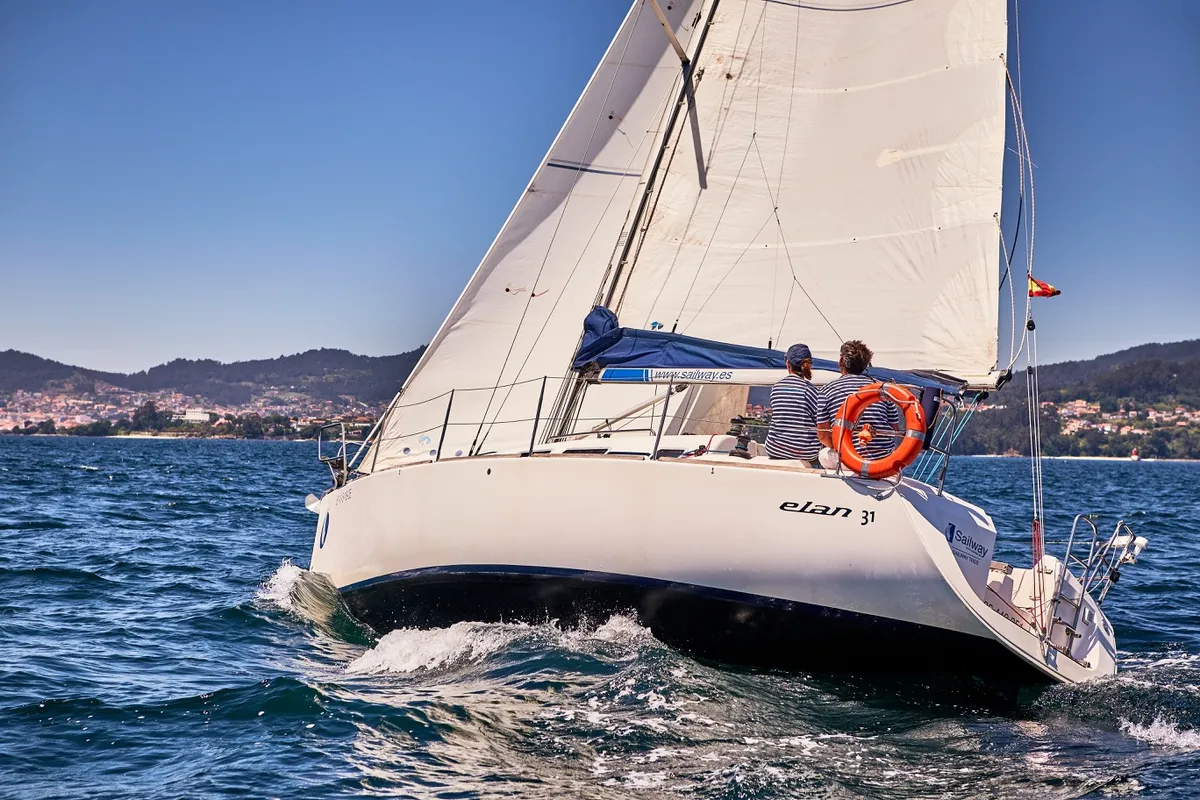 Exterior view of Sailway Tres, a Elan 31 sailboat at Vigo, Spain