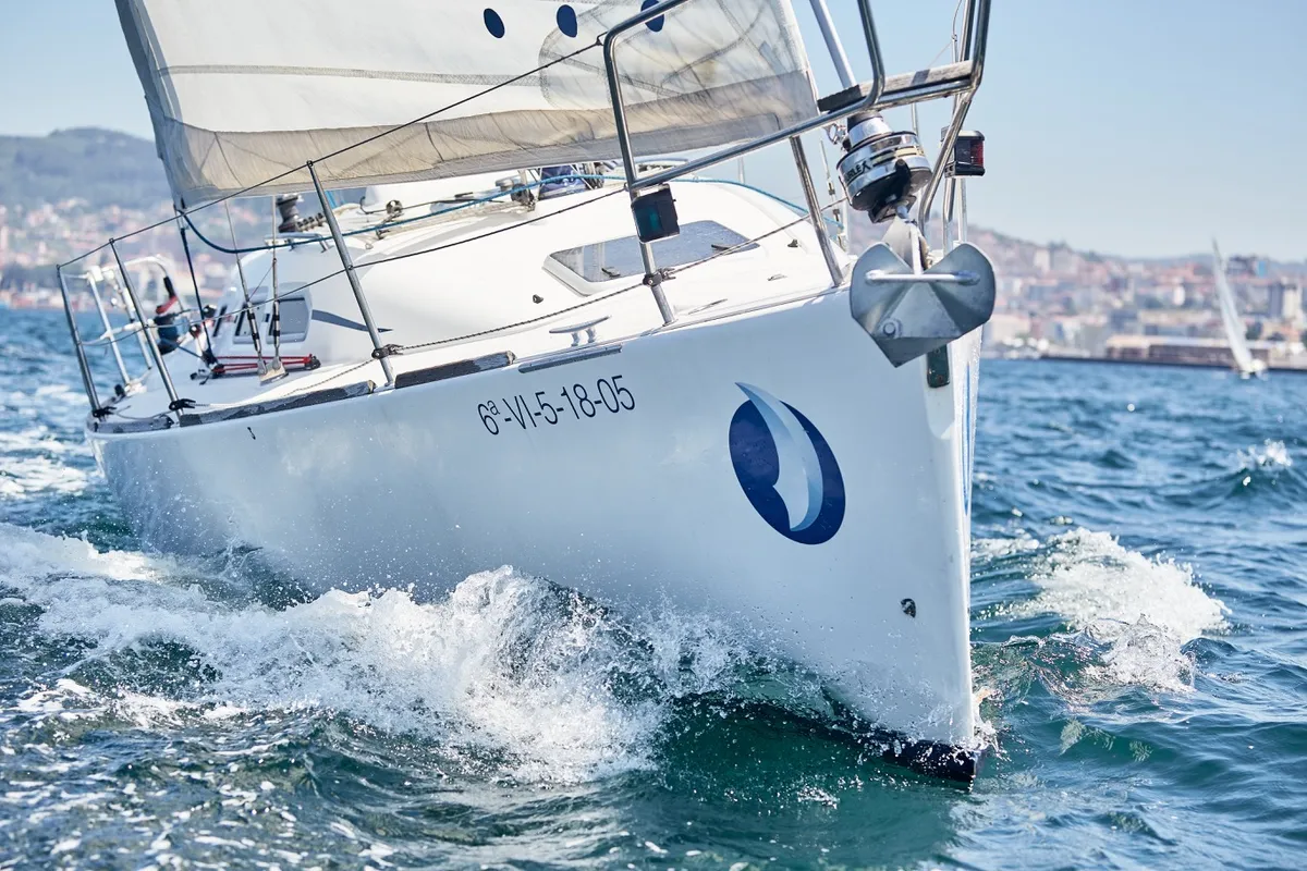 Exterior view of Sailway Tres, a Elan 31 sailboat at Vigo, Spain