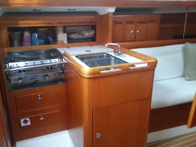 Galley of Sailway Tres, a Elan 31 sailboat at Vigo, Spain
