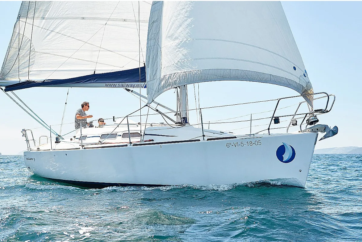 Exterior view of Sailway Tres, a Elan 31 sailboat at Vigo, Spain