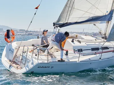 Deck of Sailway Tres, a Elan 31 sailboat at Vigo, Spain