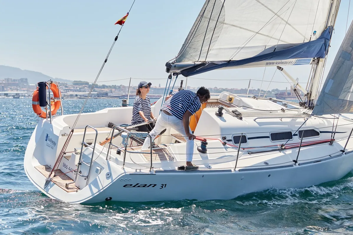 Deck of Sailway Tres, a Elan 31 sailboat at Vigo, Spain