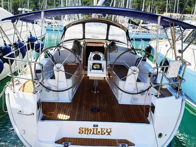 Cockpit of Smiley, a Bavaria Cruiser 37 sailboat at Split, Croatia
