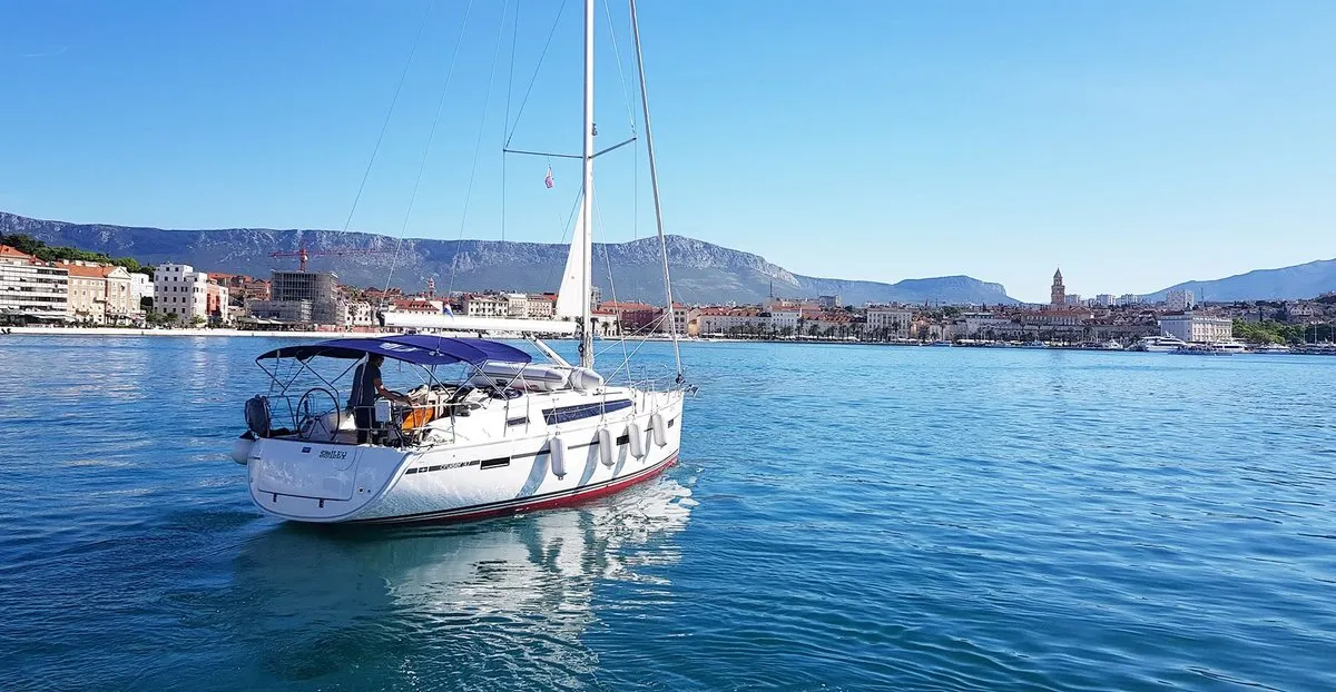 Exterior view of Smiley, a Bavaria Cruiser 37 sailboat at Split, Croatia