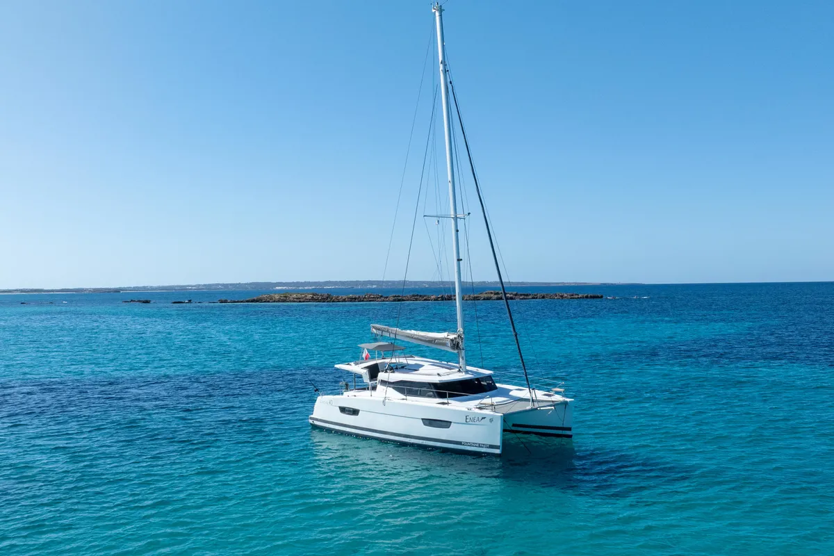 Exterior view of Enéa, a Fountaine Pajot Lucia 40 catamaran at Rangiroa